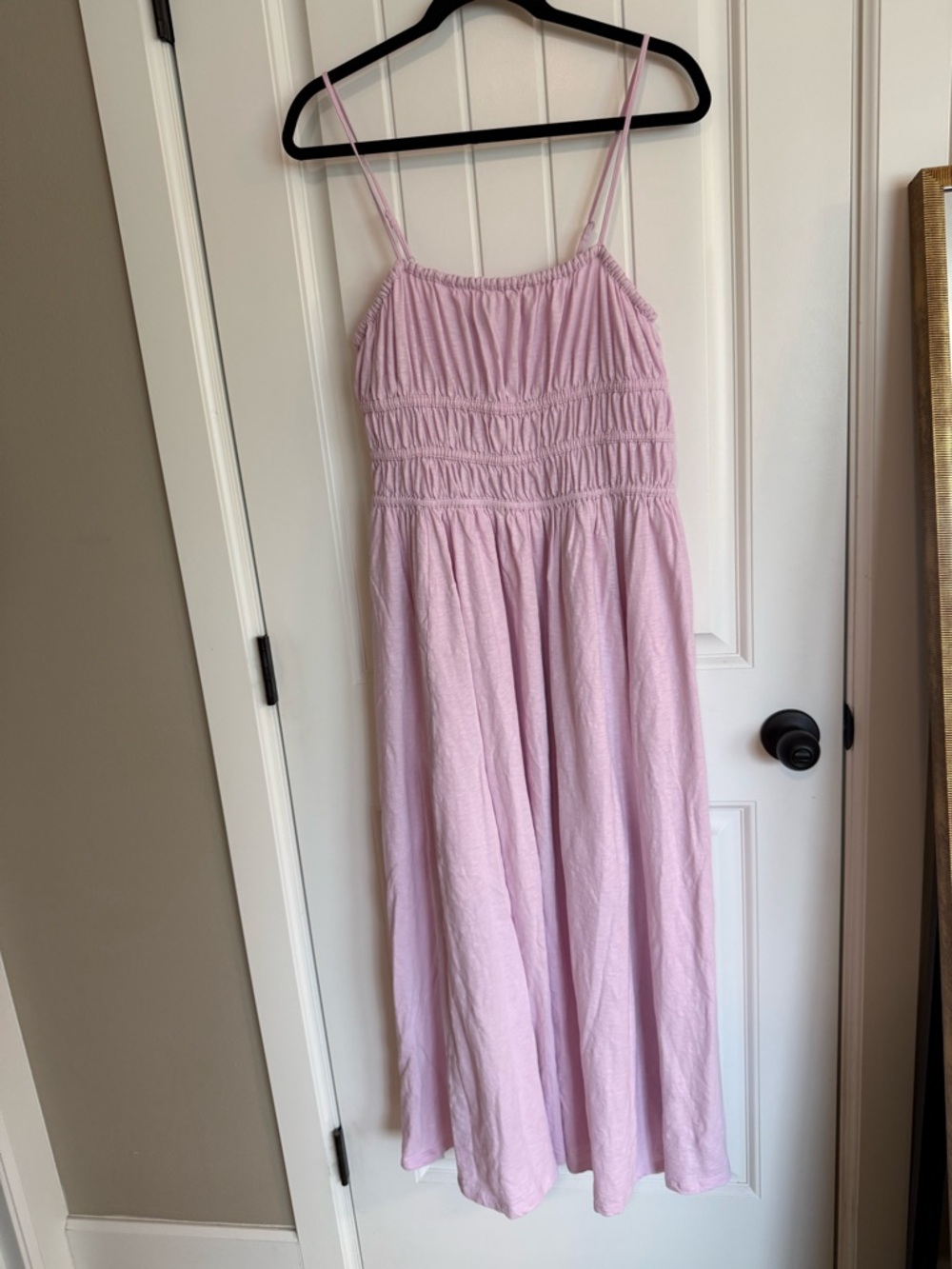 American Eagle Pink Smocked Maxi Dress Boho Soft Cotton Spaghetti Strap Size L